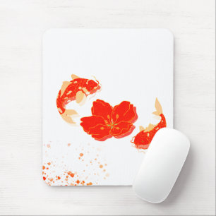 Elegant Koi-fisk och röd blomsterkonst Japansk s Musmatta