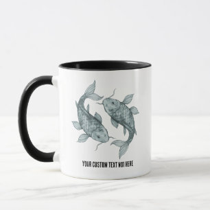 Elegant Koi Fisk Vattenfärgskonst   Japansk Stil Mugg