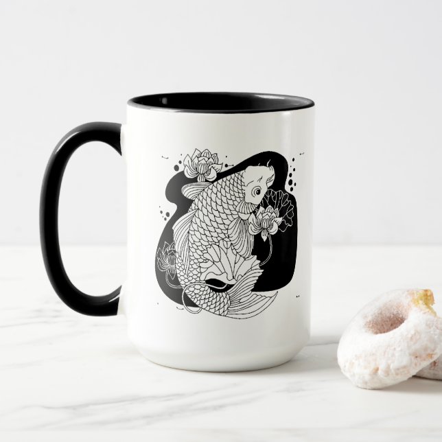 Elegant Koi & Lotus-mugg – Zen minimalistisk konst Mugg (Med munk)