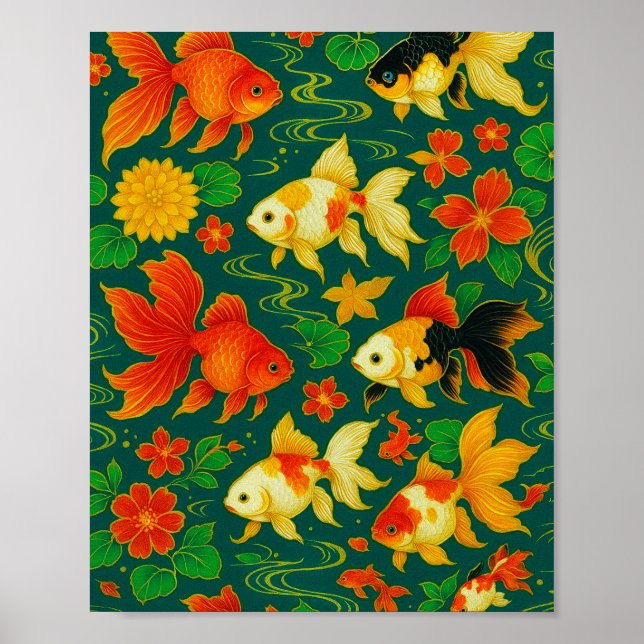 Elegant Koi Pond Mönster Poster (Framsidan)