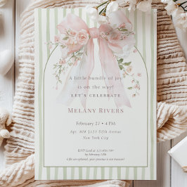 Elegant Kokett Rosa Rodnad Rosor Band Baby Shower Inbjudningar
