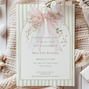 Elegant Kokett Rosa Rodnad Rosor Band Baby Shower Inbjudningar