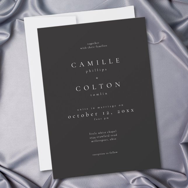 Elegant Kol Svart Minimalistisk Bröllop Inbjudningar (Elegant Charcoal Black Minimalist Wedding Invitation)