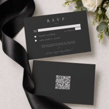 Elegant Kol Svart Minimalistisk Bröllops QR RSVP