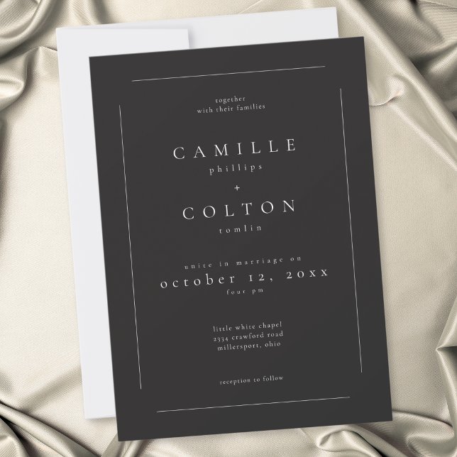 Elegant Kol Svart Minimalistisk Modern Bröllop Inbjudningar (Elegant Charcoal Black Minimalist Modern Wedding Invitation)