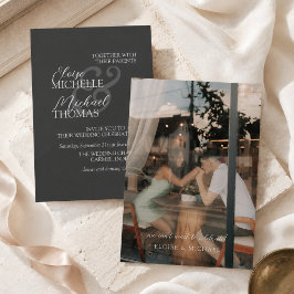 Elegant Kolgrå Bröllopsfotografi Formell Bröllop Inbjudningar