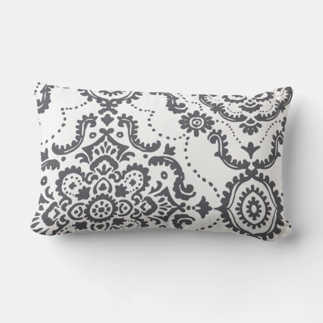 Elegant kolgrå damast-paisley accentkudde lumbarkudde (Baksida)