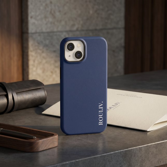 Elegant Kolgrå Minimalistisk ROULIV (Elegant Charcoal Navy Minimalist ROULIV Case-Mate iPhone Case)