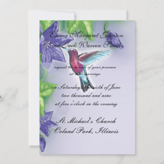 elegant kolibri lila blommor bröllop inbjudningar
