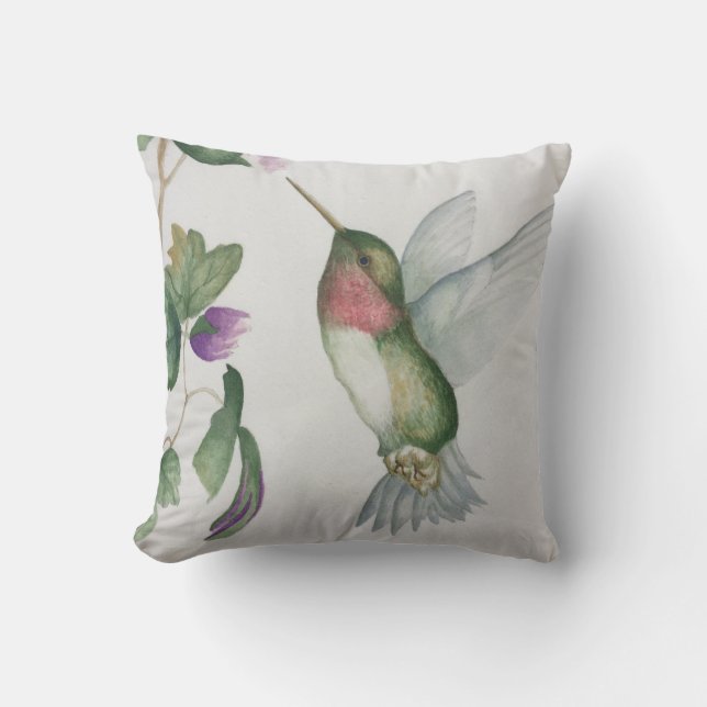 Elegant Kolibri Trädgård Akvarell Kudde (Framsida)