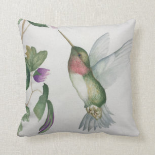 Elegant Kolibri Trädgård Akvarell Kudde