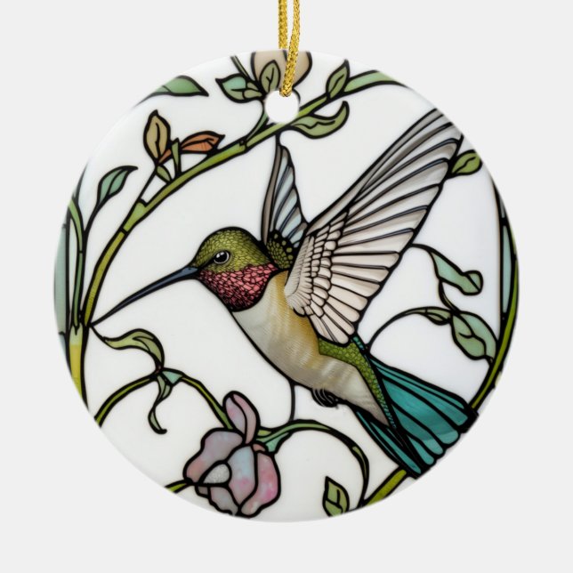 Elegant kolibrikonst botanisk boho chic julgransprydnad keramik (Framsidan)