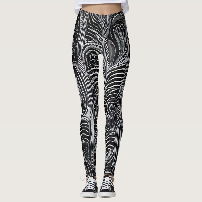 Elegant Komfort: Grå och Svart Abstrakt  Leggings (Framsida)