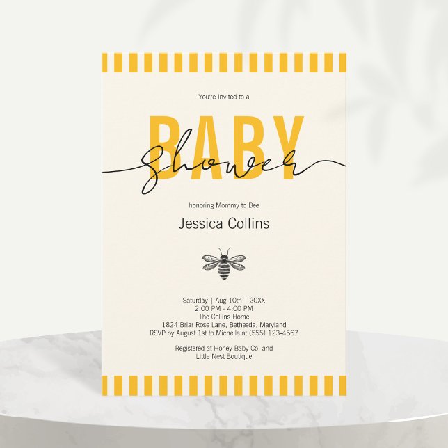 Elegant Kön Neutral Mamma till Bee Baby Shower Inbjudningar (Elegant Gender Neutral Mommy to Bee Baby Shower Invitation)