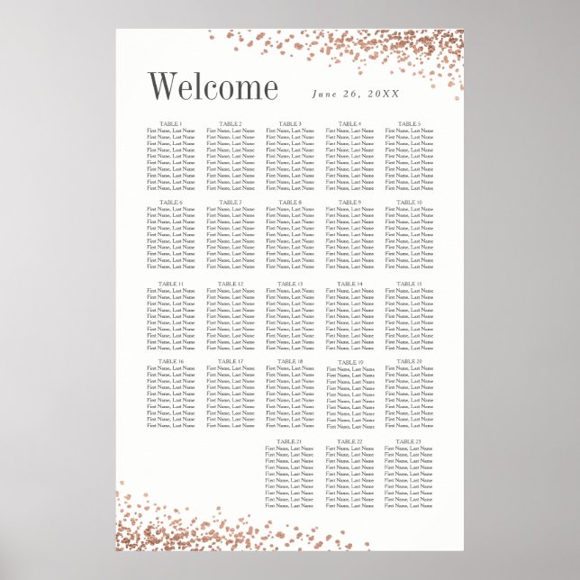 Elegant konfetti | 20 + Bordsplacering Bröllop Poster (Framsidan)