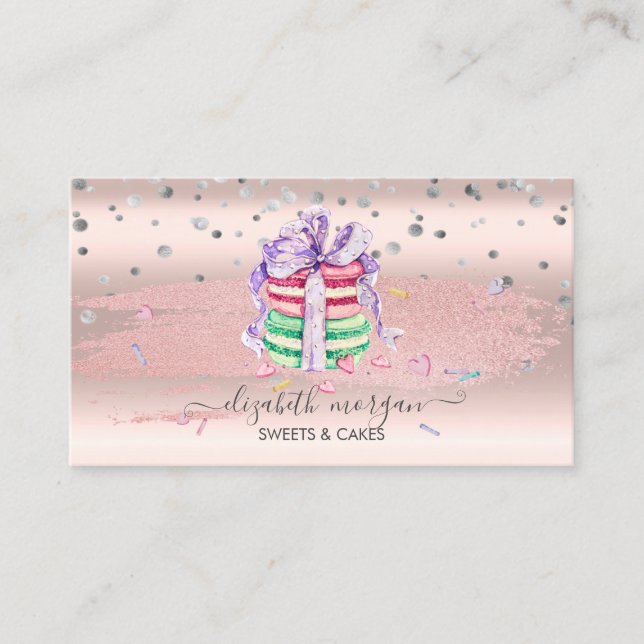 Elegant konfetti, glitter penseldrag, makaroner visitkort (Framsida)