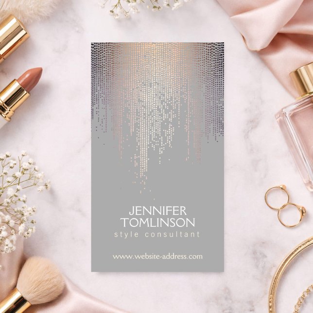 Elegant  Konfetti Rain Mönster Grått Visitkort (Skapare uppladdad)