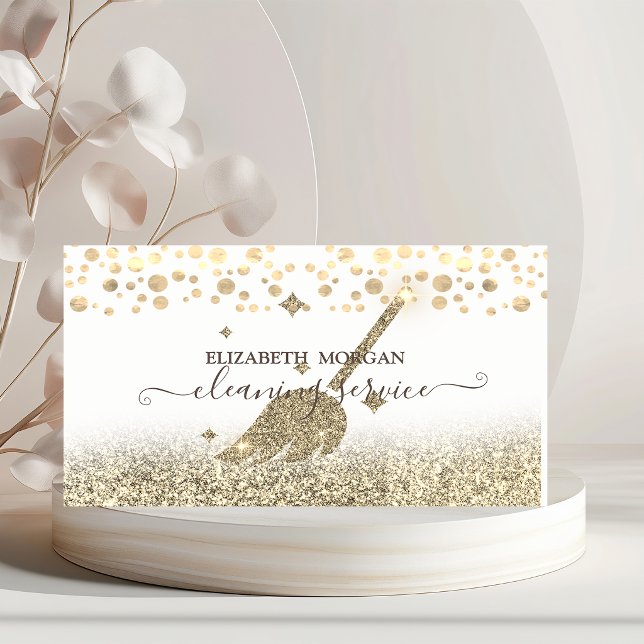 Elegant konfetti städhjälp guld glitter visitkort (Skapare uppladdad)