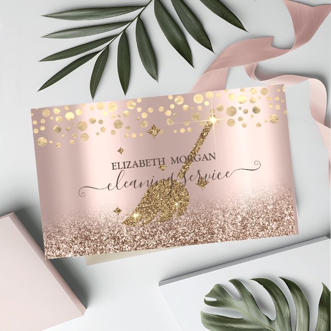 Elegant konfetti städning dam rose gold glitter visitkort (Skapare uppladdad)