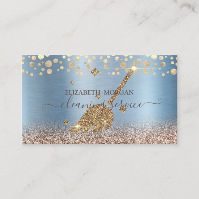 Elegant Konfettistädning Piga Glitter Blå Visitkort (Framsida)