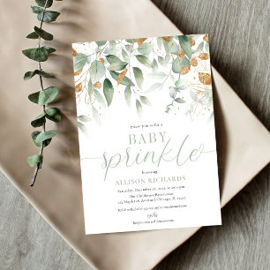 Elegant könsneutrala grönare guld baby sprinkle inbjudningar