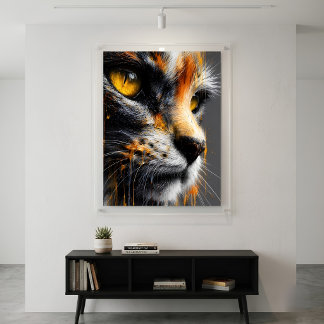 Elegant konstkattporträtt i livfull orange och grå poster