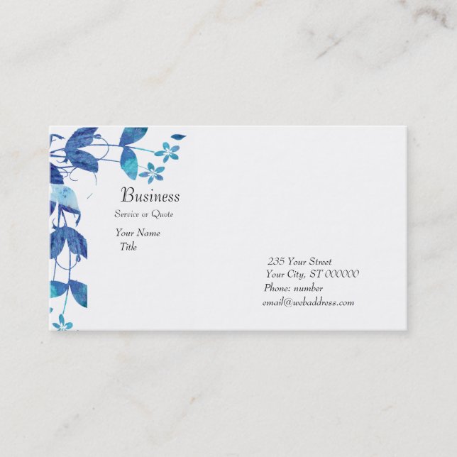 Elegant konstnärlig blåttvattenfärgblommigt visitkort (Framsida)
