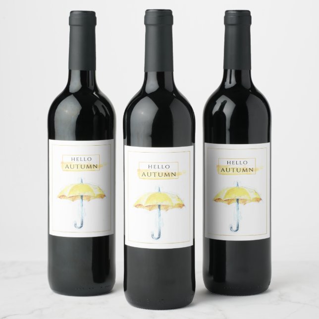 Elegant & konstnärlig guldatumbrellritning för hös vinflaska etikett (Flaskor)