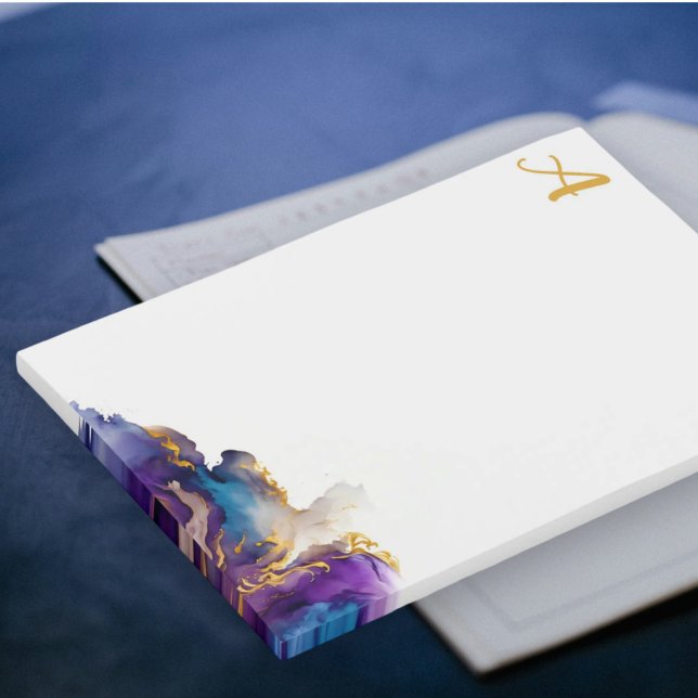 Elegant konstnärlig gyllene bläckmonogram post-it block (Monogrammed, golden ink)