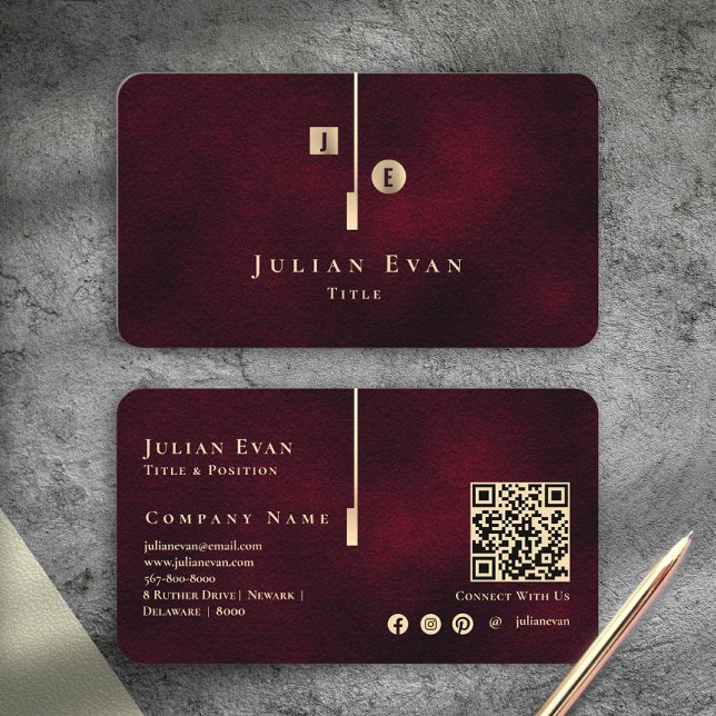 Elegant konstnärlig monogram Burgundervin Guld Visitkort (Elegant Artistic Monogram Burgundy Wine Gold Business Card)