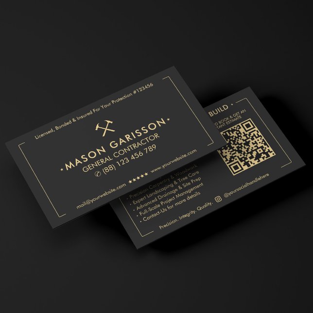 Elegant konstruktion Svart allmän entreprenör Visitkort (Elegant Construction Black General Contractor Business Card
)
