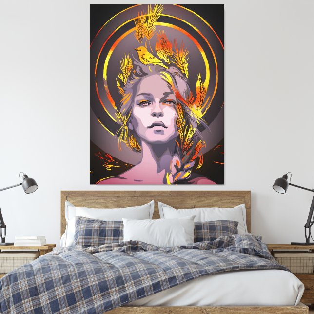 Elegant konsttryck med gyllene vete och fågel canvastryck (Insitu (sovrum))