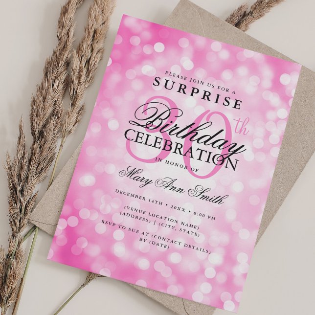 Elegant KÖPER 30års födelsedag Shock rosa Ljus Inbjudningar (Elegant SURPRISE 30th Birthday Hot Pink Lights Invitation)