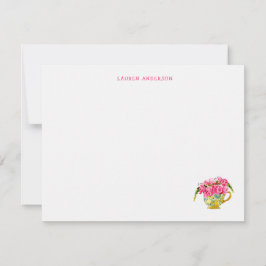 Elegant kopp med rosa rosor platt Tack Kort