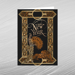 Elegant Koppar Guld Leopard Dam Art Deco Nyår Helgkort