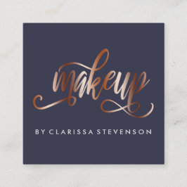 Elegant, koppar, guld och marin blåsmakeup-artist fyrkantigt visitkort