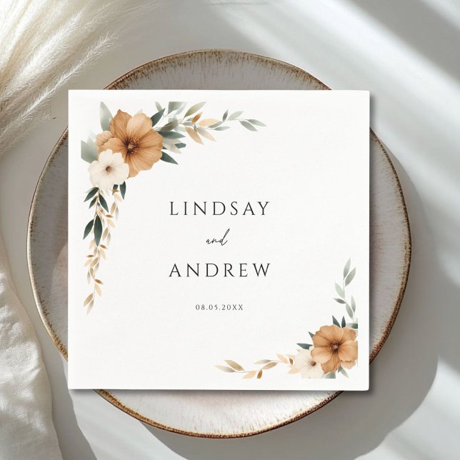 Elegant Koppar & Jordnära Botanisk Bröllop Pappersservett (Elegant Copper & Earthy Botanical Wedding Napkins)