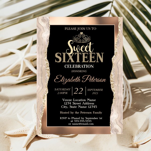 Elegant koppar marmorerad glitter Sweet 16 Inbjudningar (Skapare uppladdad)