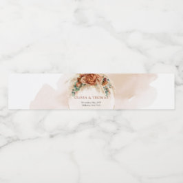 Elegant Koppar och burgundblommor, greenery arch Vattenflaska Etikett