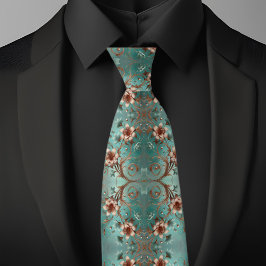Elegant koppar- och turkos blomster mönster slips