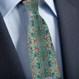 Elegant koppar- och turkos blomsterdesign slips