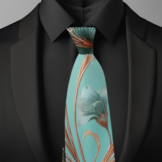Elegant Koppar och Turkos Stor Blommig Mönster  Slips (Skapare uppladdad)