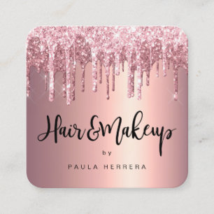 Elegant koppar ro glitter borrar hårmakeup fyrkantigt visitkort