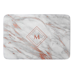 Elegant Koppar Rosa Guld & Vit Marmor  Monogram Badrumsmatta