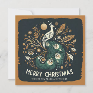 Elegant Koppar Stilisad Påfågel God Jul Julkort