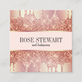 Elegant koppardroppar i nagel i ro, guld glitter fyrkantigt visitkort