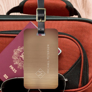 Elegant kopparmonogrammet namn modern bagagebricka