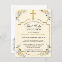 Elegant Kor Blommigt 1:a Heligan Communion Invit