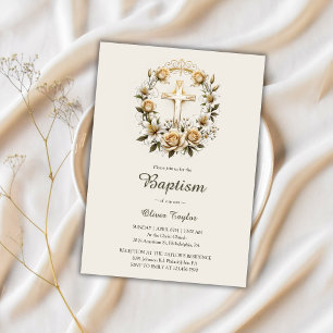 Elegant Kor Blommigt Utandning Klassisk aptism Inbjudningar