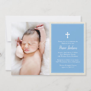 Elegant Kor Blue Photo Baptism Christening Inbjudningar
